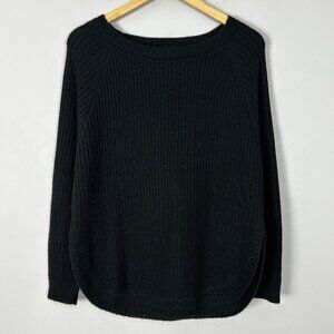 Classic Alpaca Black Ribbed Fisherman Pullover Sweater Black Size Medium Women's